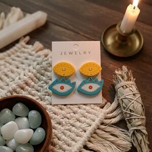 Yellow and Blue Eye Earrings